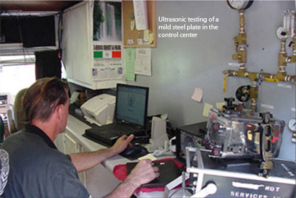 Ultrasonic testing of a mild steel plate in the control center